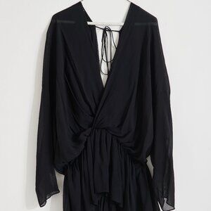 Sheer black Zara blouse size M, sexy deep V-neck, long sleeves